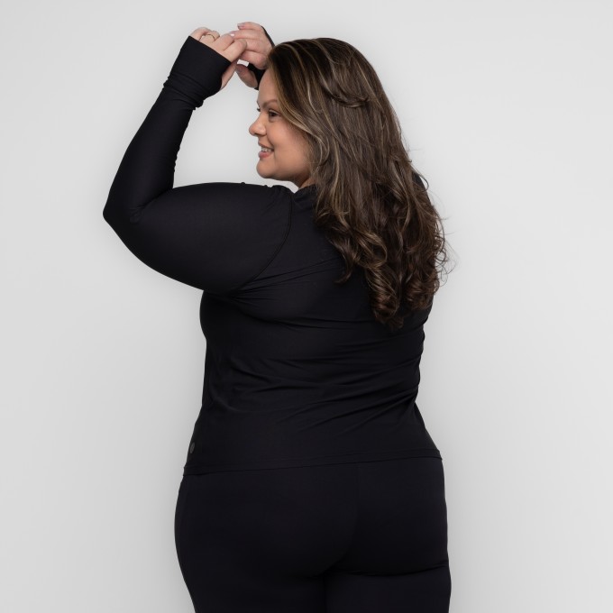 Blusa Fitness Plus Size Samanta Manga Longa com Dedinho