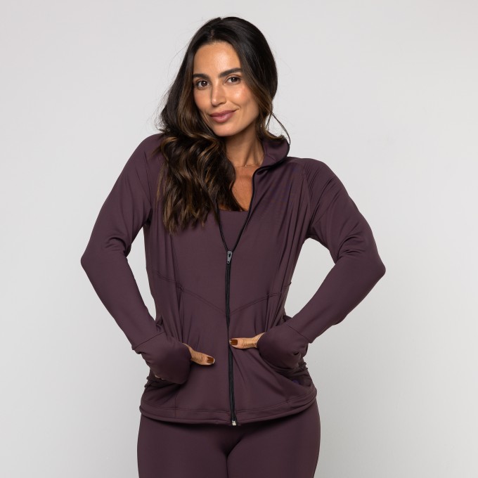 Casaco Fitness Gola Alta com Zíper e Bolsos Letícia