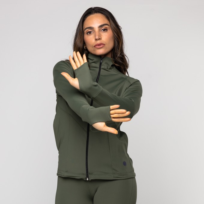 Casaco Fitness Gola Alta com Zíper e Bolsos Letícia