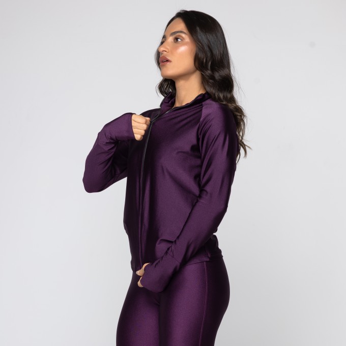 Casaco Feminino Metalizado Punho Dedinho com Gola Alta Agnes